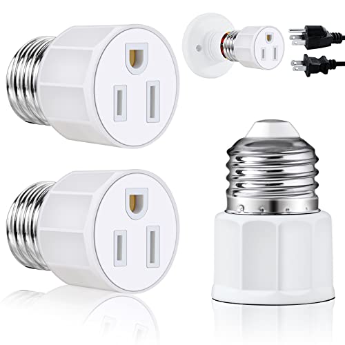 SerBion 3 Prong Light Socket to Plug Adapter - E26 E27 Light Socket to Plug Adapter - Polarized Light Bulb Plug Adapter, 2/3 Prong Outlet Socket Splitter Convert for Garage Porch Camera (2, White) - Image 1