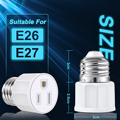 SerBion 3 Prong Light Socket to Plug Adapter - E26 E27 Light Socket to Plug Adapter - Polarized Light Bulb Plug Adapter, 2/3 Prong Outlet Socket Splitter Convert for Garage Porch Camera (2, White) - Image 2