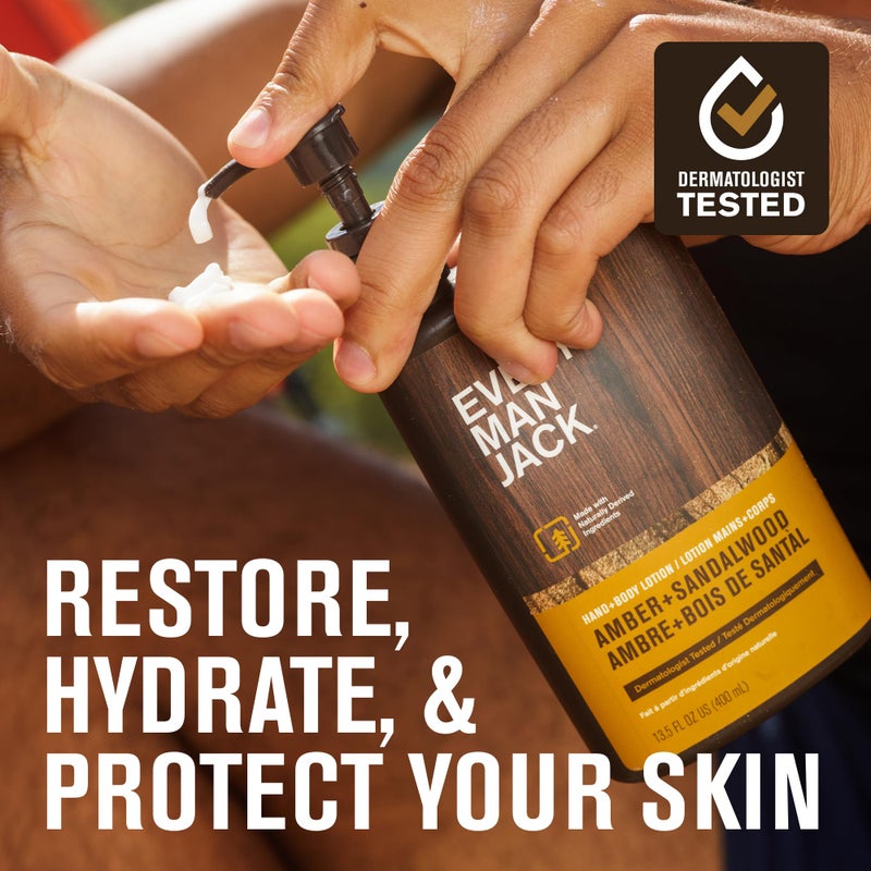 Every Man Jack Mens Amber + Sandalwood Hand & Body Lotion for All Skin Types - Dermatologist Tested & Hypoallergenic - Nourish Skin with Lightweight Fast Absorbing Lotion - 13.5oz 2 Bottles - Image 2