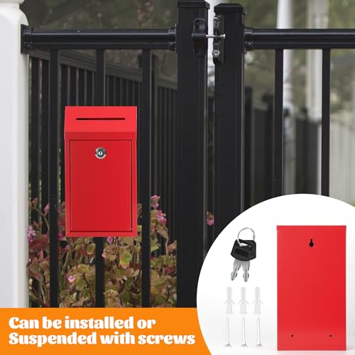 Fubeasi Metal Locking Mailbox Wall Mounted RustMail Case Lockable Mail Letterbox Suggestion Box for Home Office Outdoor Door, 10.24 x 5.71 x 2.75 Inch (Red) - Image 5
