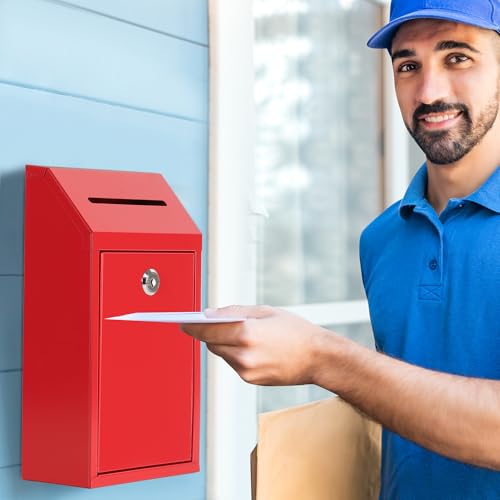 Fubeasi Metal Locking Mailbox Wall Mounted RustMail Case Lockable Mail Letterbox Suggestion Box for Home Office Outdoor Door, 10.24 x 5.71 x 2.75 Inch (Red) - Image 4