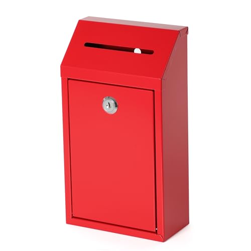 Fubeasi Metal Locking Mailbox Wall Mounted RustMail Case Lockable Mail Letterbox Suggestion Box for Home Office Outdoor Door, 10.24 x 5.71 x 2.75 Inch (Red) - Image 1