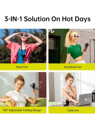 JISULIFE Handheld Fan Life7,2024 Powerful Portable Fan with LED Display,3600mAh,150°Folded,5 Speeds,Lanyard[Upto13Hrs Max Cooling]3-IN-1 Hand/Desk/Neck Fan,Travel Essentials Gifts for Women,Men(Black) - view 2