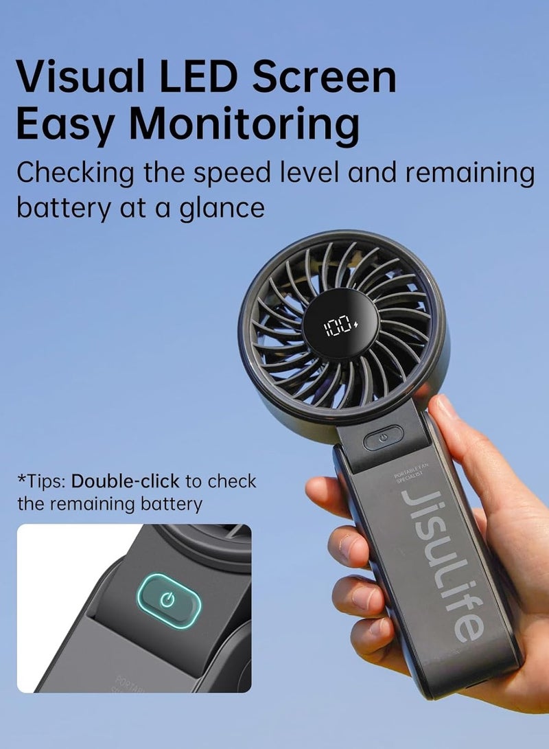 JISULIFE Handheld Fan Life7,2024 Powerful Portable Fan with LED Display,3600mAh,150°Folded,5 Speeds,Lanyard[Upto13Hrs Max Cooling]3-IN-1 Hand/Desk/Neck Fan,Travel Essentials Gifts for Women,Men(Black) - Image 4