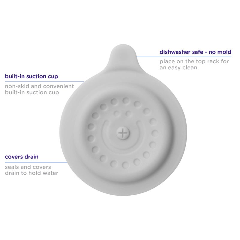 Ubbi Bathtub Drain Cover, Silicone Drain Stopper with Suction, Baby Bath Time Accessory, Gray - Image 4