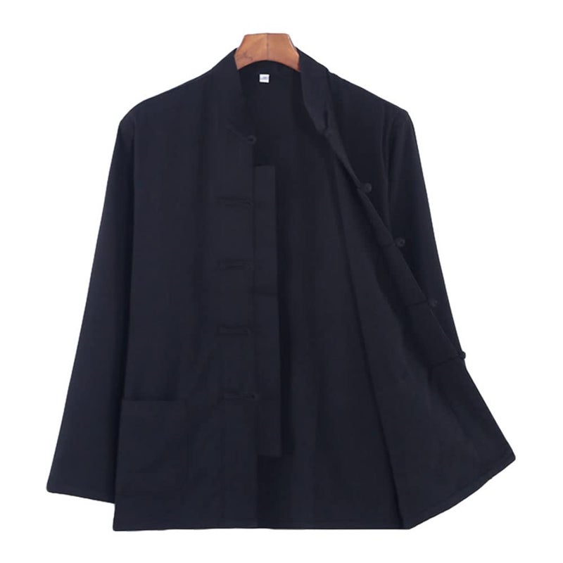ZooBoo Traditional Long Sleeve Tang Kung Fu Uniform Men's Shirt (Black, XL) - Image 4