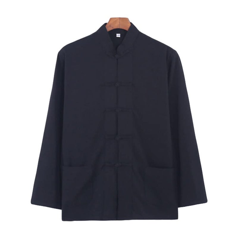 ZooBoo Traditional Long Sleeve Tang Kung Fu Uniform Men's Shirt (Black, XL) - Image 3