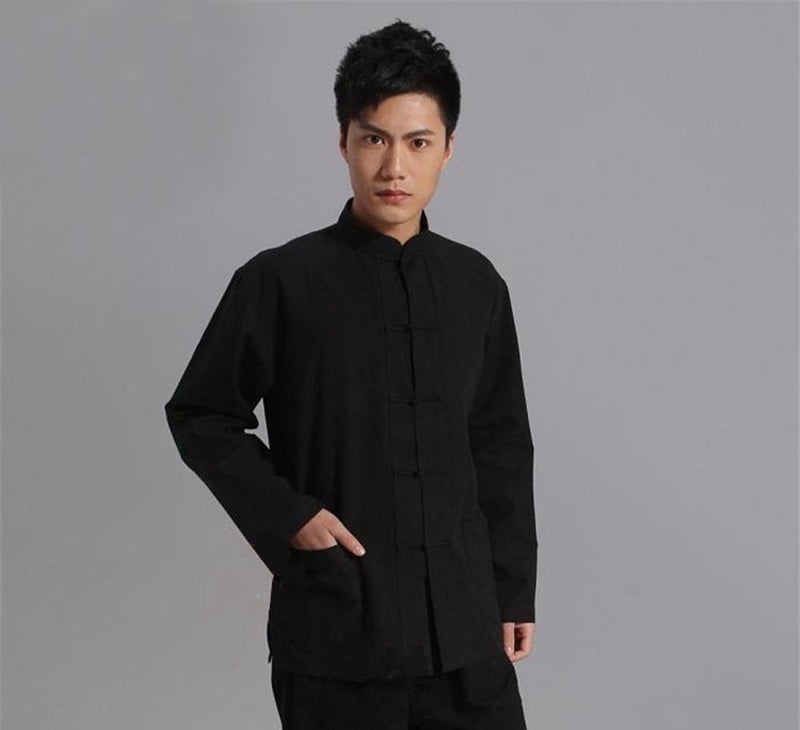 ZooBoo Traditional Long Sleeve Tang Kung Fu Uniform Men's Shirt (Black, XL) - Image 2
