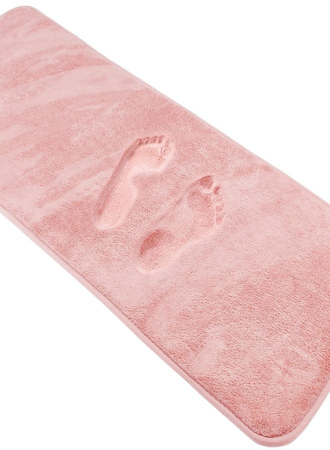 PAGGED Pink Bath Mat Runner Long Narrow Bathroom Rug Memory Foam Microfiber Bathroom Carpet Non Slip Soft Absorbent Washable Bathrug,16" x 47" - Image 1