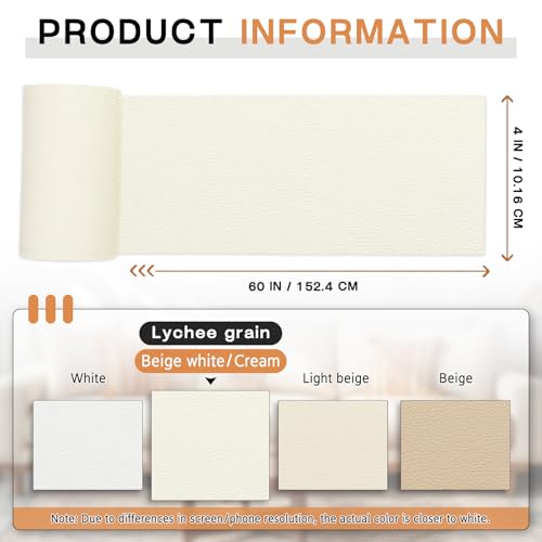 Fadoub Leather Repair Patch, 4 x 63In Self Adhesive Leather Repair Tape for Furniture, Vinyl Repair Tape for Repairing Vinyl, Couch, Sofa, Car Seats, Car Interior (Beige White/Cream) - Image 2