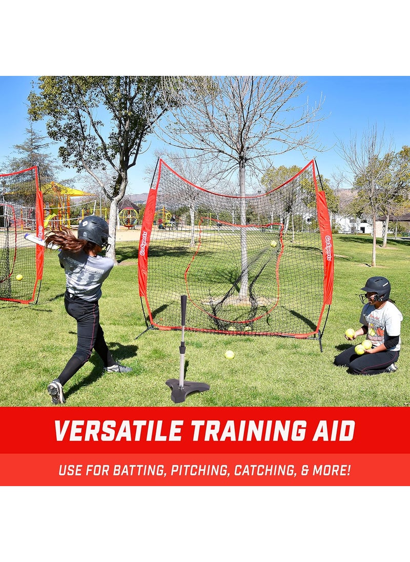 GoSports GoSports 7 ft x 7 ft Baseball  Softball Nets  Red Black or PRO Practice Hitting  Pitching Net with Bow Type Frame Carry Bag and Strike Zone Great for All Skill Levels  - Image 3