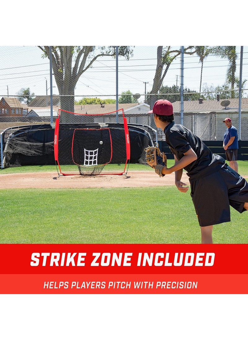 GoSports GoSports 7 ft x 7 ft Baseball  Softball Nets  Red Black or PRO Practice Hitting  Pitching Net with Bow Type Frame Carry Bag and Strike Zone Great for All Skill Levels  - Image 5