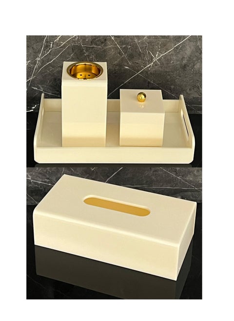 A set of incense burner, accessories, and a box of paper tissues.