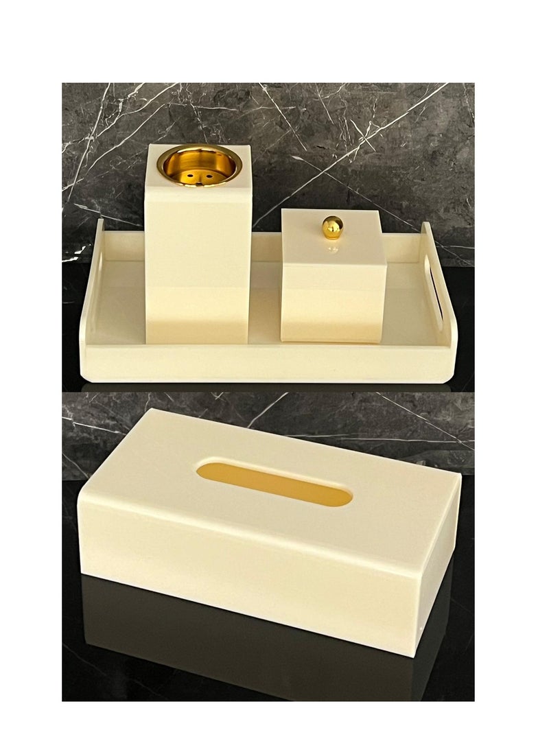 A set of incense burner, accessories, and a box of paper tissues.