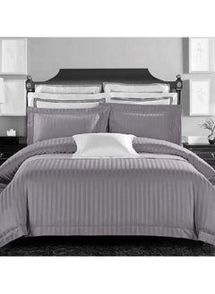 Doltri DOLTRI - 3-Piece Stripped 150 TC Cotton Sateen Bedsheet Set King Size Premium Collection (1 Bedsheet + 2 Pillow Cases) (Grey) 