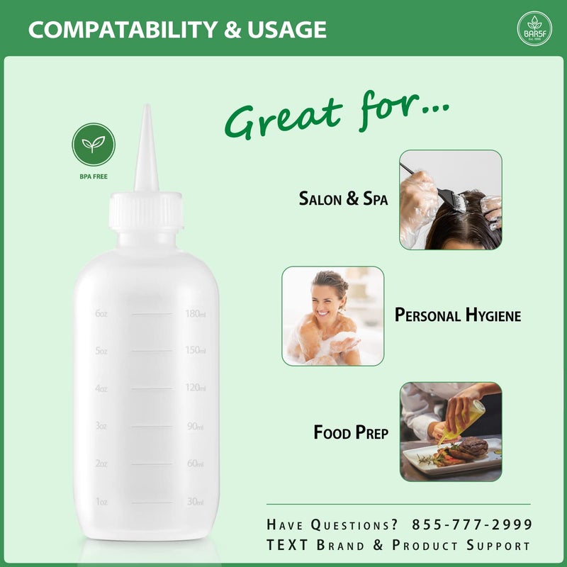 Bar5F Hair Color Applicator Bottles, 3-Pack, 6 Ounce Translucent Squeeze Dropper Bottle with Measuring Scale, BPA Free, Ideal for Salon, Oil, Hair Coloring, Scalp Treatment, Taming & Styling - Image 2