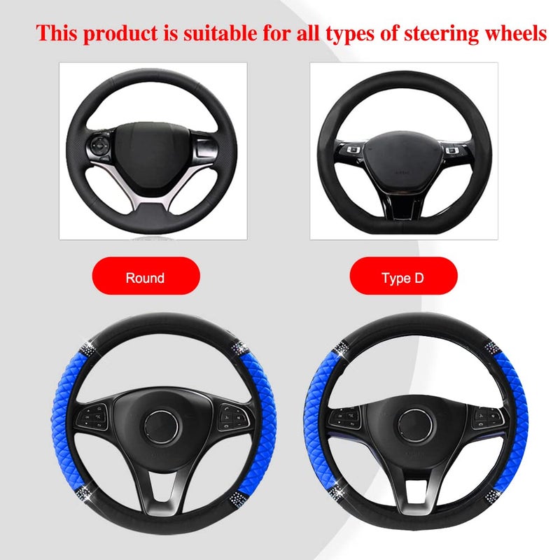 Middrivr Bling Soft Leather Steering Wheel Cover, Anti-Slip Car Steering Wheel Protector, 15 Inch Rhinestones Soft Leather Elastic Steering Wheel Protector for Women Girls, Car Accessories for Most Cars - Image 5
