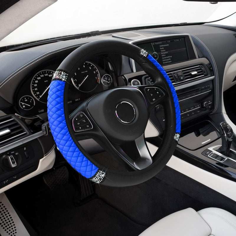 Middrivr Bling Soft Leather Steering Wheel Cover, Anti-Slip Car Steering Wheel Protector, 15 Inch Rhinestones Soft Leather Elastic Steering Wheel Protector for Women Girls, Car Accessories for Most Cars - Image 1