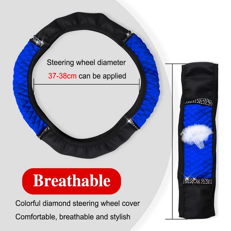 Middrivr Bling Soft Leather Steering Wheel Cover, Anti-Slip Car Steering Wheel Protector, 15 Inch Rhinestones Soft Leather Elastic Steering Wheel Protector for Women Girls, Car Accessories for Most Cars - Image 2