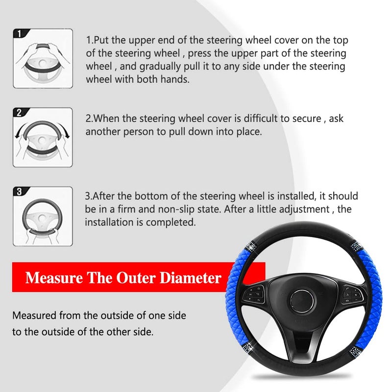 Middrivr Bling Soft Leather Steering Wheel Cover, Anti-Slip Car Steering Wheel Protector, 15 Inch Rhinestones Soft Leather Elastic Steering Wheel Protector for Women Girls, Car Accessories for Most Cars - Image 4