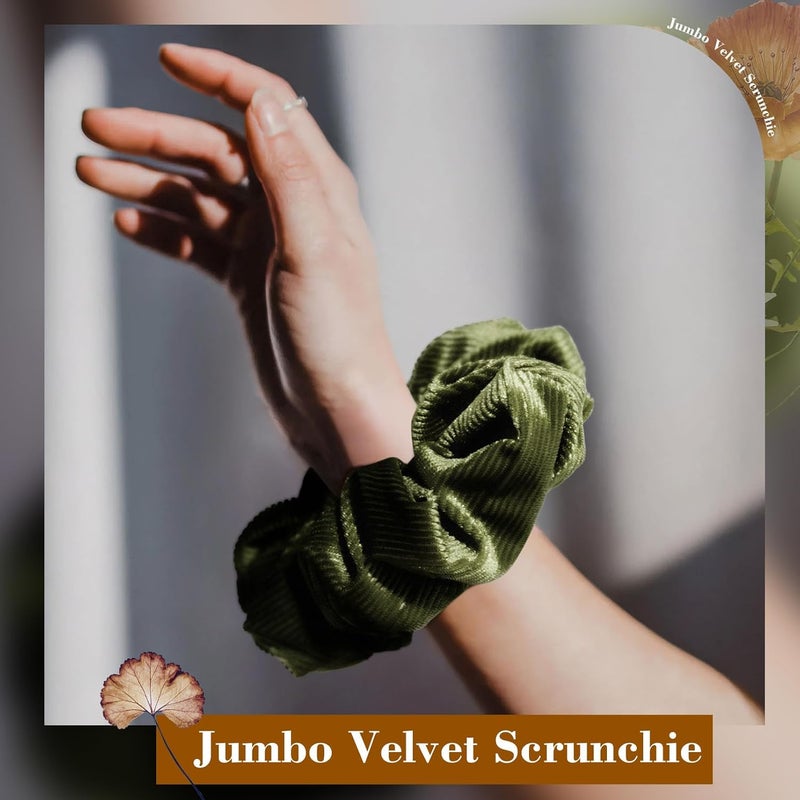 CEELGON Olive Green Big Corduroy Scrunchie 6.5 Inches Jumbo Scrunchies Hair Ties Oversized Ponytail Holder for Thick Curly Hair Extra Large Hair Accessories for Women (Olive Green) - Image 3