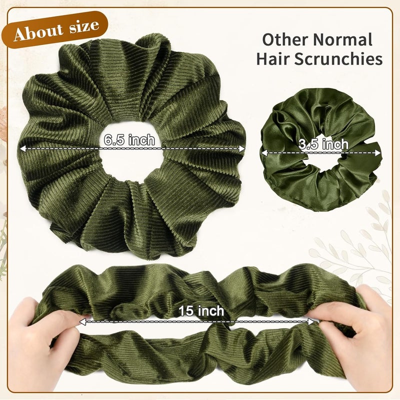 CEELGON Olive Green Big Corduroy Scrunchie 6.5 Inches Jumbo Scrunchies Hair Ties Oversized Ponytail Holder for Thick Curly Hair Extra Large Hair Accessories for Women (Olive Green) - Image 2
