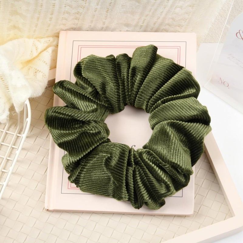 CEELGON Olive Green Big Corduroy Scrunchie 6.5 Inches Jumbo Scrunchies Hair Ties Oversized Ponytail Holder for Thick Curly Hair Extra Large Hair Accessories for Women (Olive Green) - Image 5