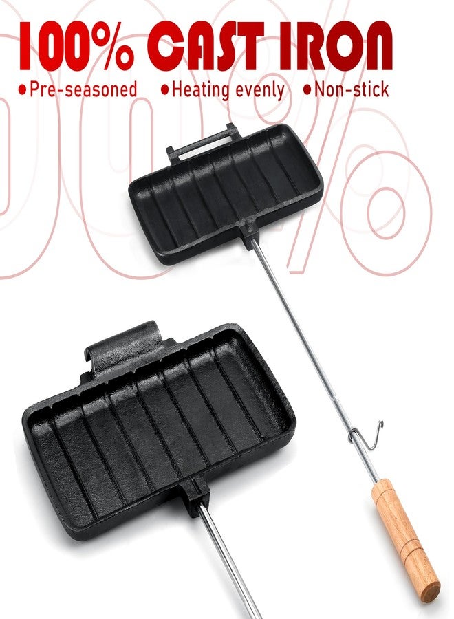 Alytree Double Pie Iron for Camping Cast Iron, Pre-seasoned Cast Iron Campfire Sandwich Maker, Mountain Pie Maker, Portable Campfire Cooking Equipment Camp Cooker - Image 3