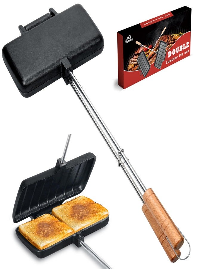 Alytree Double Pie Iron for Camping Cast Iron, Pre-seasoned Cast Iron Campfire Sandwich Maker, Mountain Pie Maker, Portable Campfire Cooking Equipment Camp Cooker - Image 1