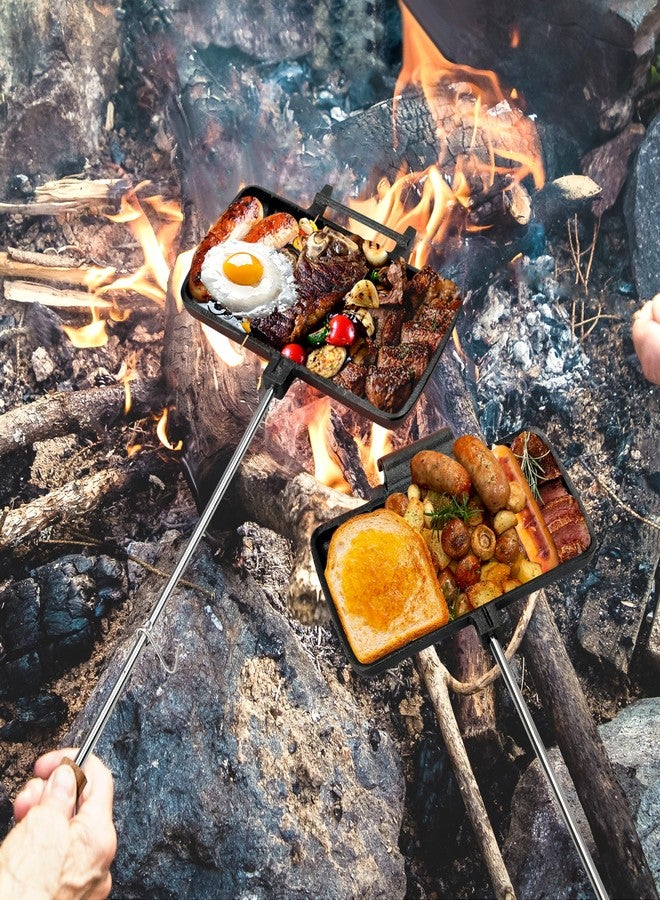 Alytree Double Pie Iron for Camping Cast Iron, Pre-seasoned Cast Iron Campfire Sandwich Maker, Mountain Pie Maker, Portable Campfire Cooking Equipment Camp Cooker - Image 5