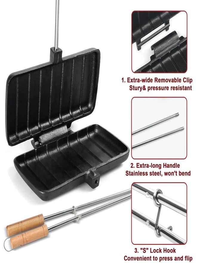 Alytree Double Pie Iron for Camping Cast Iron, Pre-seasoned Cast Iron Campfire Sandwich Maker, Mountain Pie Maker, Portable Campfire Cooking Equipment Camp Cooker - Image 2