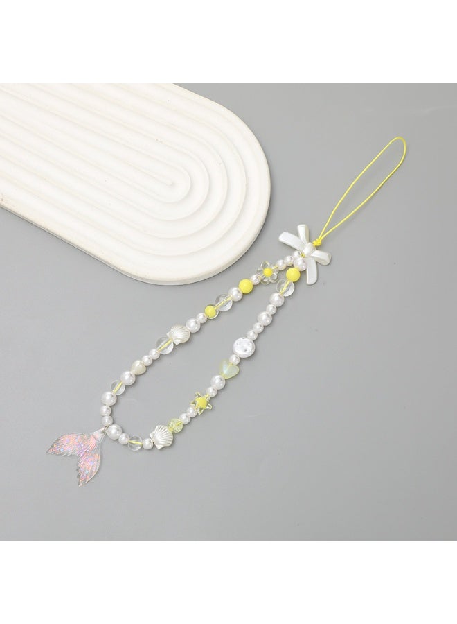 NIBEMINENT Phone Charm/ Chain Strap for Women Girls, Pearl Bow Cell Phone Case Lanyard Wrist Strap