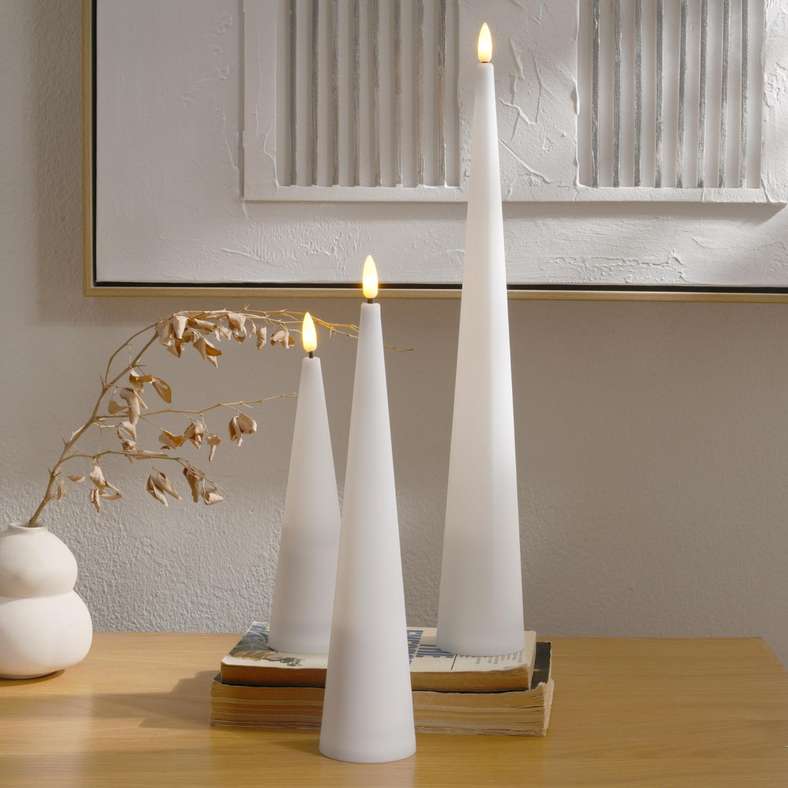 Majestic 3-Piece LED Conical Candle Dia 5.5 x H17.5/25/35cm - White
