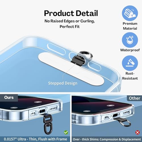 Flavizo 360° Rotatable Phone Tether Tab Pack of 4 (2 Classic Black + 2 Stainless Steel) | Anti-Theft Mobile Lanyard Patch with Hook for Phone Strap, Sling, Charm, Wrist Strap & Chain - Image 3