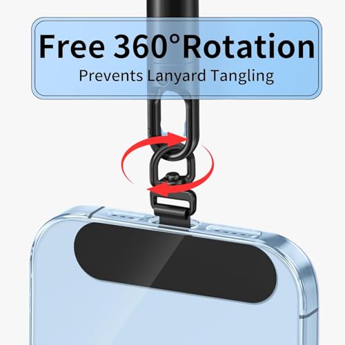 Flavizo 360° Rotatable Phone Tether Tab Pack of 4 (2 Classic Black + 2 Stainless Steel) | Anti-Theft Mobile Lanyard Patch with Hook for Phone Strap, Sling, Charm, Wrist Strap & Chain - Image 5