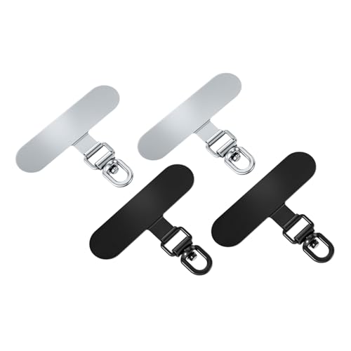 Flavizo 360° Rotatable Phone Tether Tab Pack of 4 (2 Classic Black + 2 Stainless Steel) | Anti-Theft Mobile Lanyard Patch with Hook for Phone Strap, Sling, Charm, Wrist Strap & Chain - Image 1