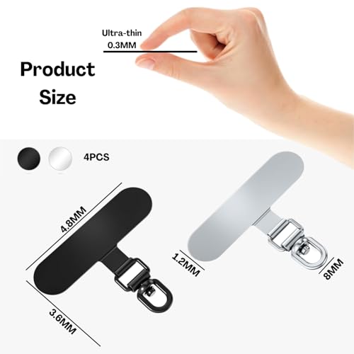 Flavizo 360° Rotatable Phone Tether Tab Pack of 4 (2 Classic Black + 2 Stainless Steel) | Anti-Theft Mobile Lanyard Patch with Hook for Phone Strap, Sling, Charm, Wrist Strap & Chain - Image 2