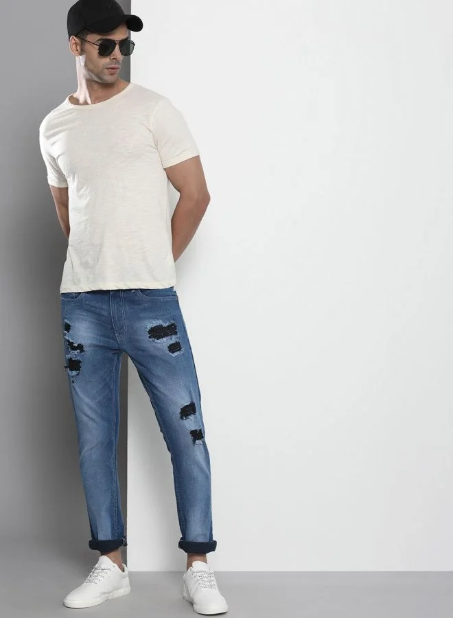 The Indian Garage Co Men Slim Straight Fit Solid Mid-Rise Stretchable Jeans