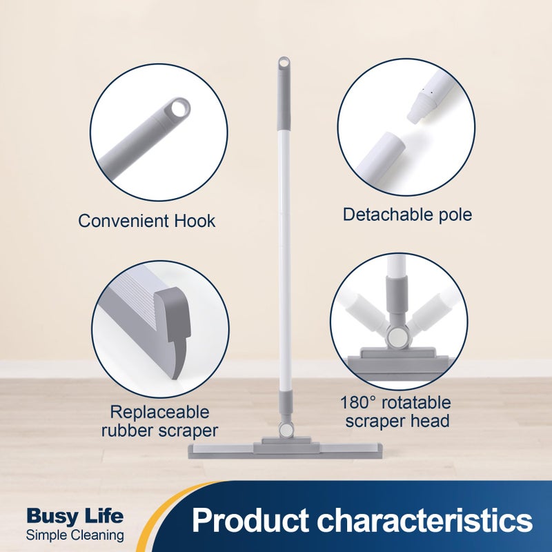 Yocada Rubber Floor Squeegee Broom TPR Blade Adjustable Scrubber Squeegee Household Broom for Shower Bathroom Kitchen Home Tile Pet Hair Fur Floor Marble Glass Window Water Foam Cleaning 53.15" - Image 4