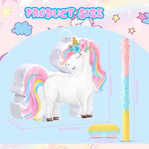 Harrycle Small Unicorn Piata with Stick Blindfold Piata Unicorn for Girls Birthday Party Decorations for Girls Birthday Princess Fiestas Colorful Party Supplies - Image 5