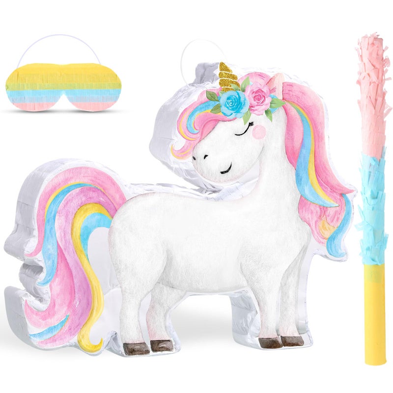 Harrycle Small Unicorn Piata with Stick Blindfold Piata Unicorn for Girls Birthday Party Decorations for Girls Birthday Princess Fiestas Colorful Party Supplies - Image 3