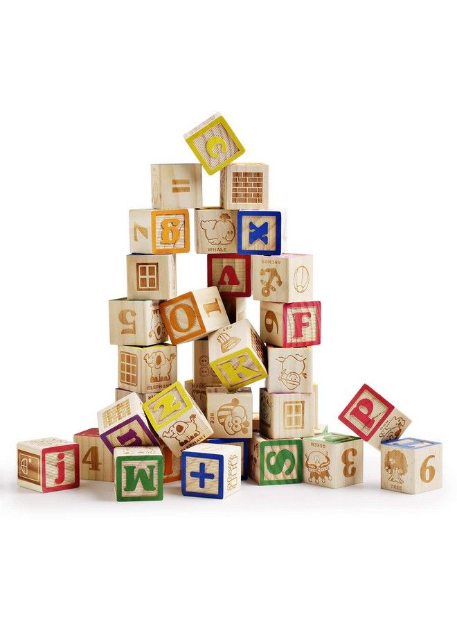 SainSmart Jr. Wooden Abc Blocks 40Pcs Stacking Blocks Baby Alphabet Letters, Counting, Building Block Set With Mesh Bag For Toddlers  - Image 1
