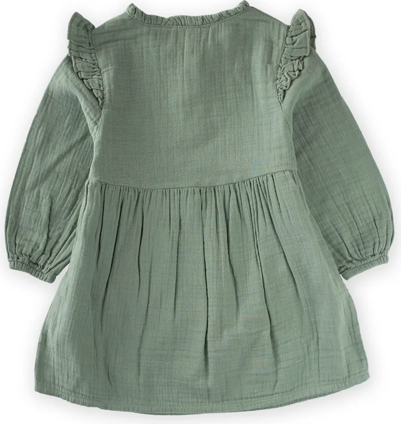 Cigit Ruffle Detailed Muslin Dress Age 2-8 Green