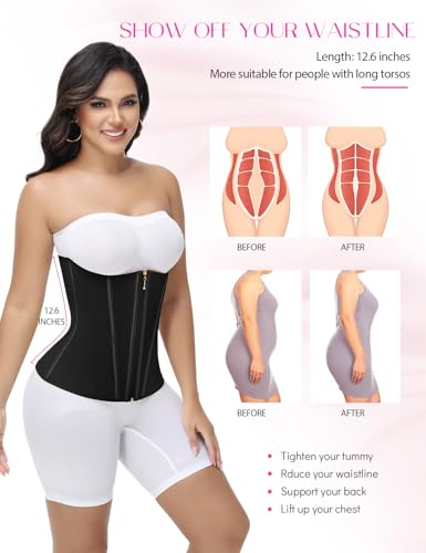 SHAPSHE Waist Trainer for Women Tummy Control Long Torso Workout Waist Cincher Corset Shapewear Postpartum Body Shaper with Zipper Hook Black S - Image 3
