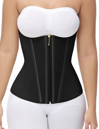 SHAPSHE Waist Trainer for Women Tummy Control Long Torso Workout Waist Cincher Corset Shapewear Postpartum Body Shaper with Zipper Hook Black S - Image 1