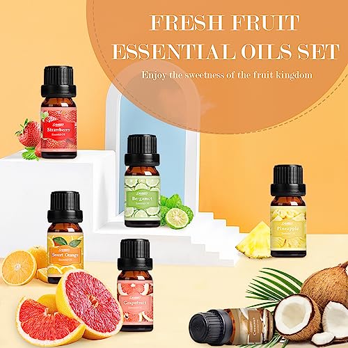 SALUBRITO Fresh Fruit Fragrance Oils Set, Essential Oils for Diffuser, Candle, Soap Making - Strawberry, Sweet Orange, Pineapple, Coconut, Bergamot, Grapefruit, 6X10ml - Image 2