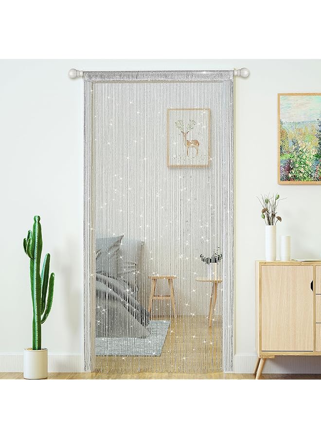 erorex Pcs Door String Curtains Living Room Divider Bedroom Doorway Hanging Hippie Sequin Decor Fringe Curtain Closet Window Wall Panels Kitchen Party Tassel Screen 39×79 Inch In Silver - Image 1