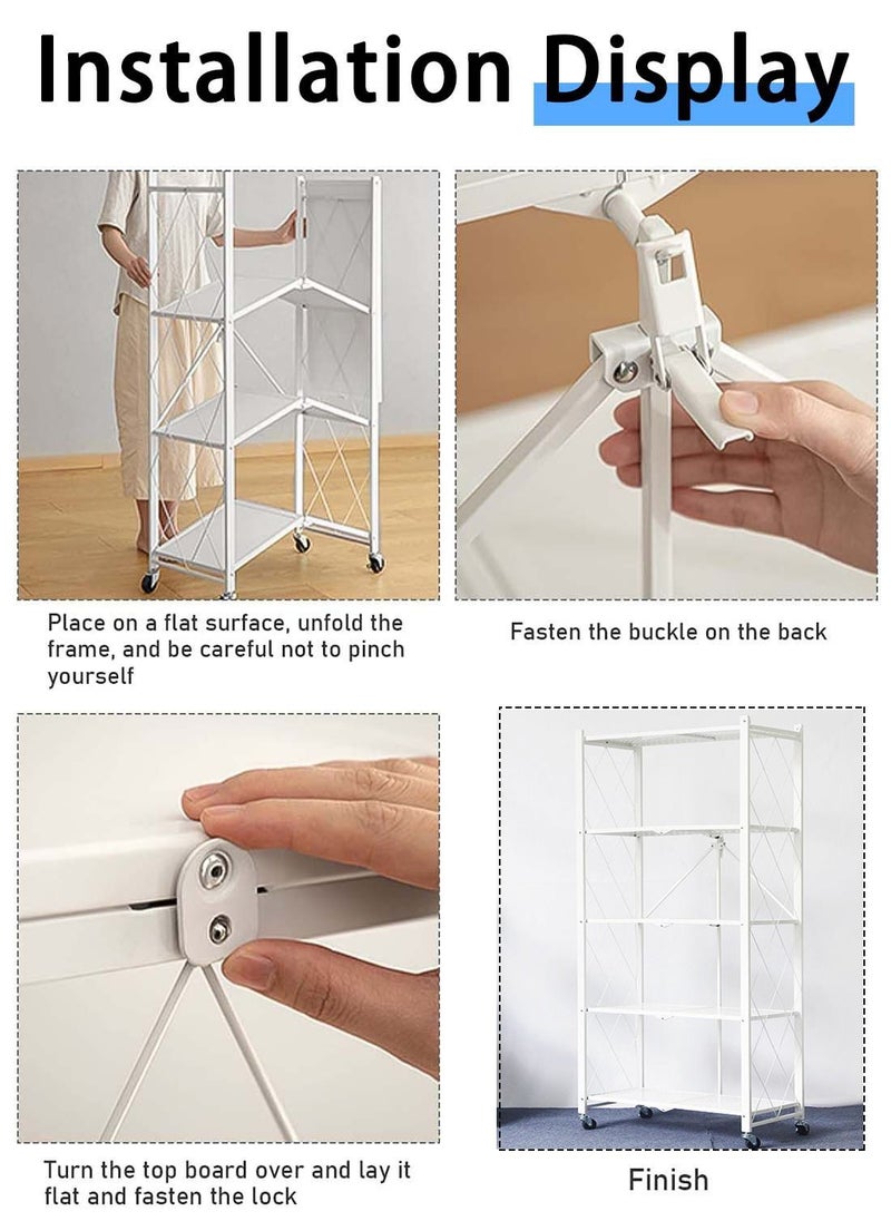 EqiEch - 5-Tier Collapsible Storage Rack With Wheels Large Capacity Shelving Unit Freestanding Metal Wire Shelves No Assembly Organizer Required Durable Scratch Resistant White - Image 1