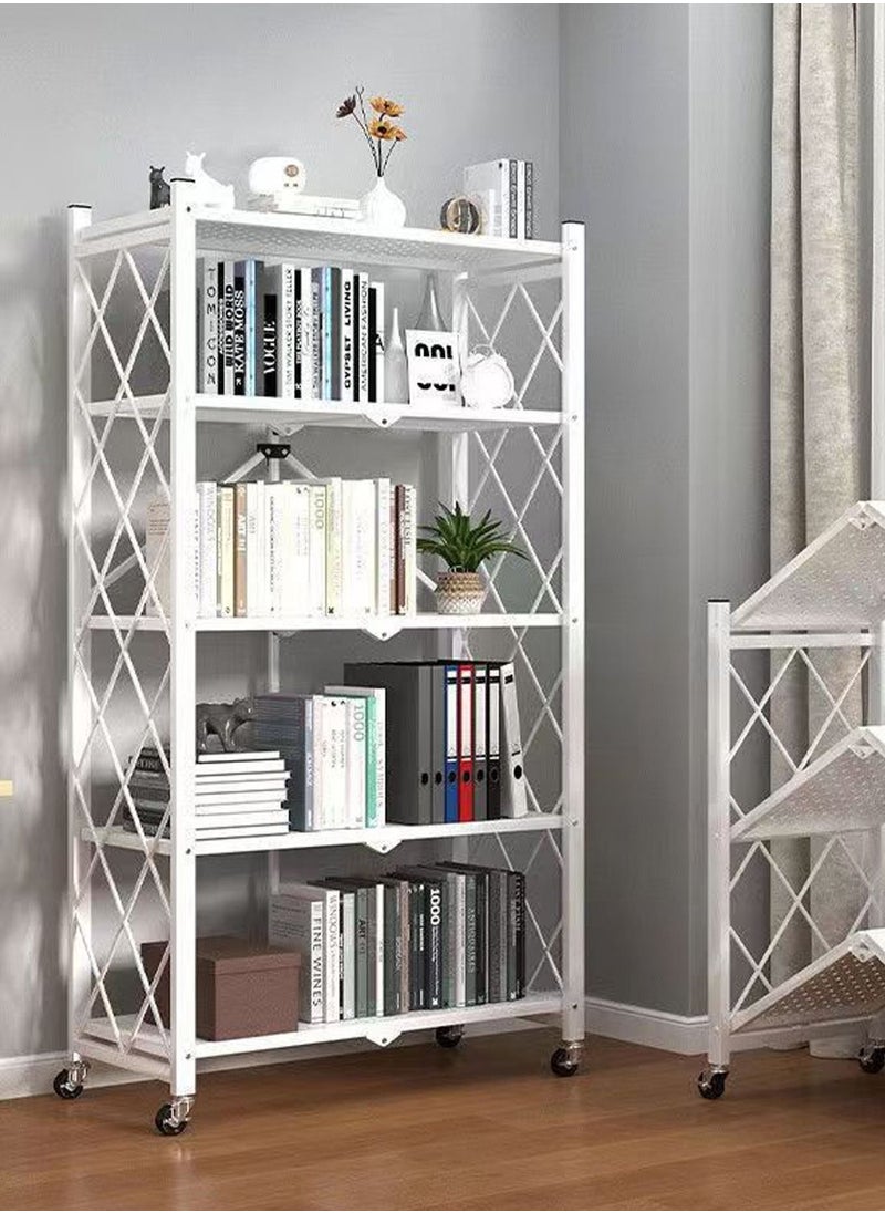EqiEch - 5-Tier Collapsible Storage Rack With Wheels Large Capacity Shelving Unit Freestanding Metal Wire Shelves No Assembly Organizer Required Durable Scratch Resistant White - Image 1