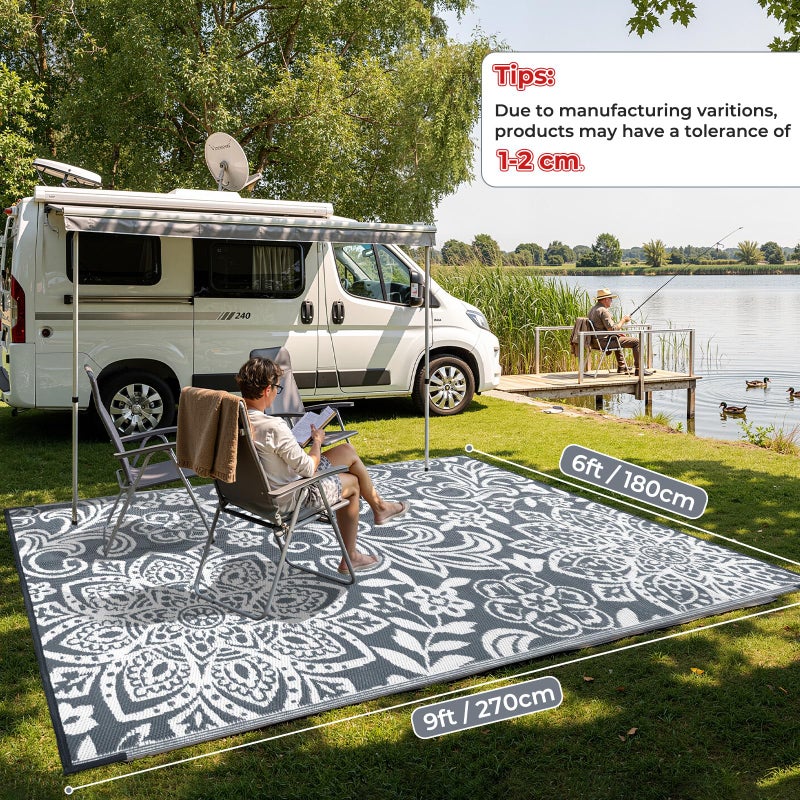 Findosom Waterproof Outdoor Rug 6' x 9' - Reversible Mandala Outdoor Plastic Straw Rug, Durable Foldable Patio Rug for RV, Deck, Balcony, Backyard, Picnic, Porch, Camping, Beach, Gray - Image 2